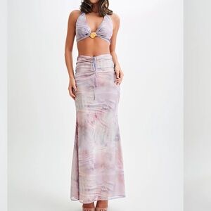 MESHKI NWT Ursula Ruched Maxi Skirt AND TOP Mermaid Shell